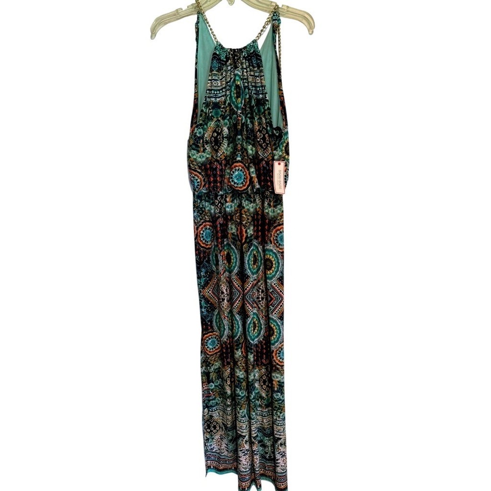 NWT $80 Bisou Bisou Maxi Dress Michele Bohbot Boho Print Chain Strap Size 4